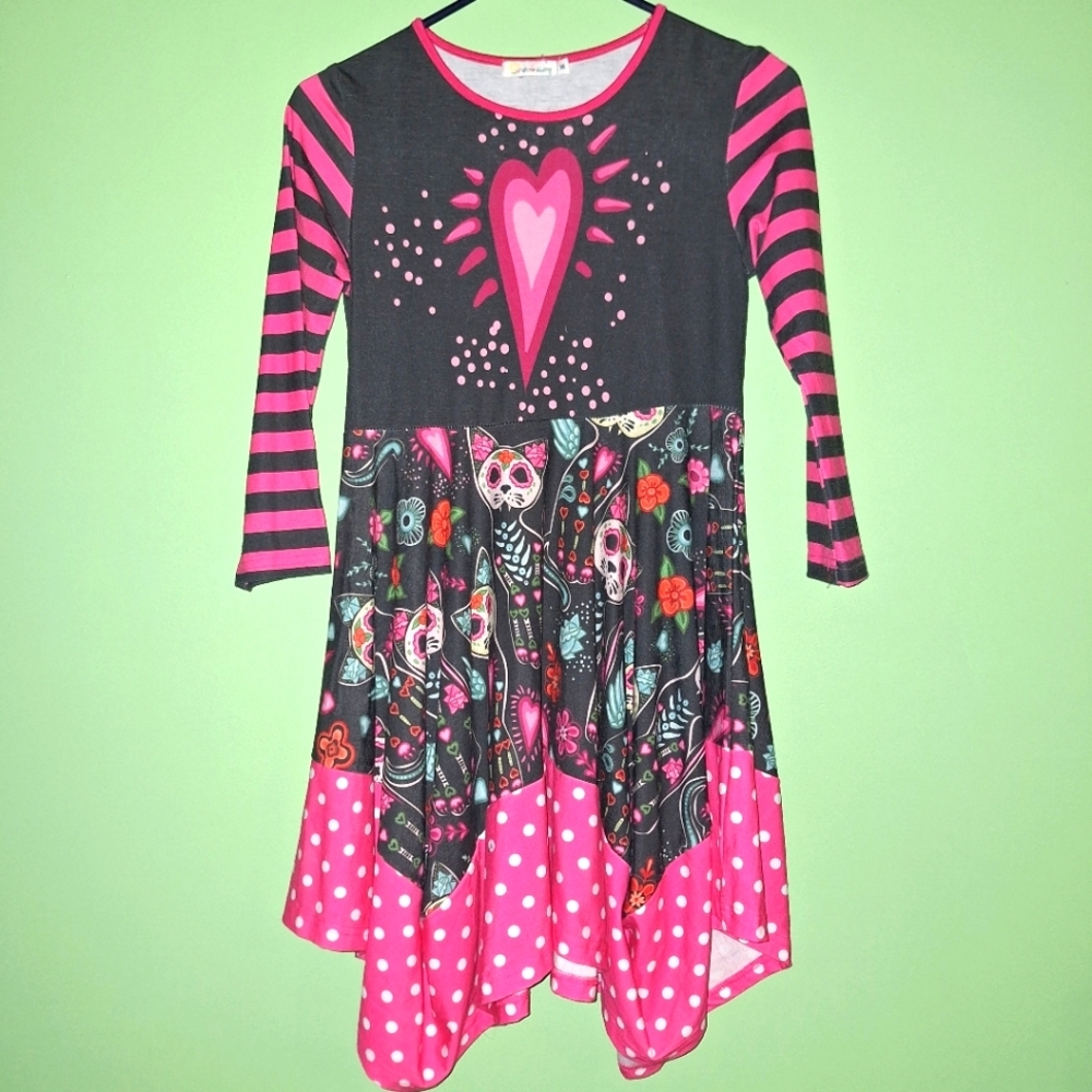 Sz 14 Sunshine Swing Girls Day Of The Dead Cat Halloween Dress‎